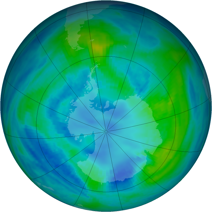 Antarctic ozone map for 16 April 1985
